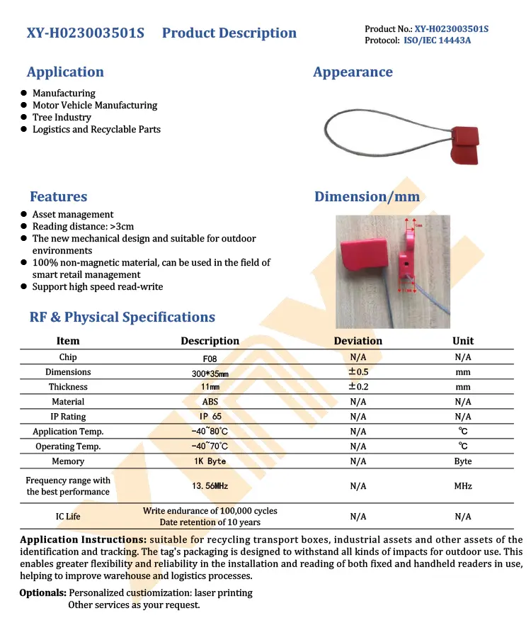 Anti-counterfeit rfid tag cable seal lock